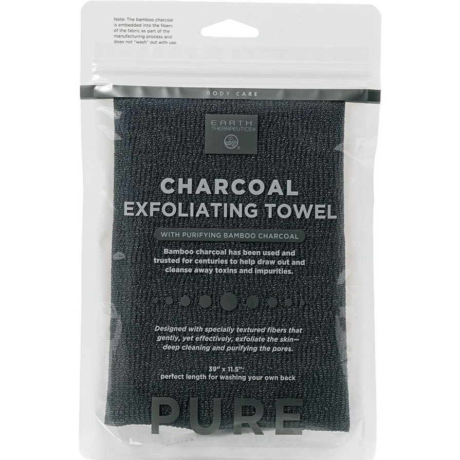 Beauty * | Hot Sale Earth Therapeutics Charcoal Exfoliating Towel Pure Black