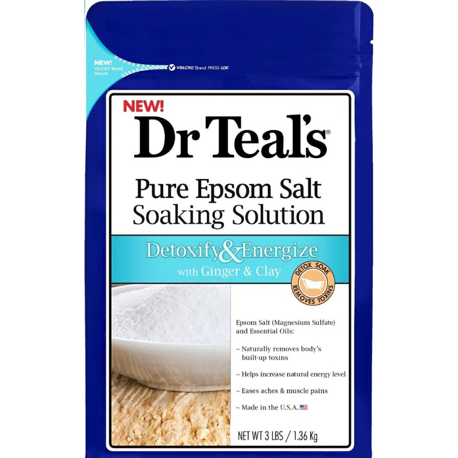 Beauty * | Brand New Dr Teal'S Detoxify & Energize Ginger & Clay Pure Epsom Salt Soaking Solution 3 Lb.