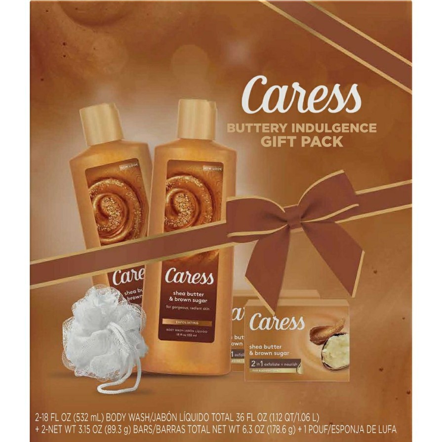 Beauty * | Cheap Caress Shea Butter And Brown Sugar Bar Soap And Exfoliating Body Wash Gift Set