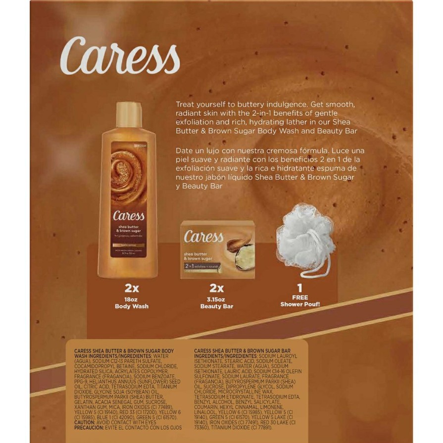 Beauty * | Cheap Caress Shea Butter And Brown Sugar Bar Soap And Exfoliating Body Wash Gift Set